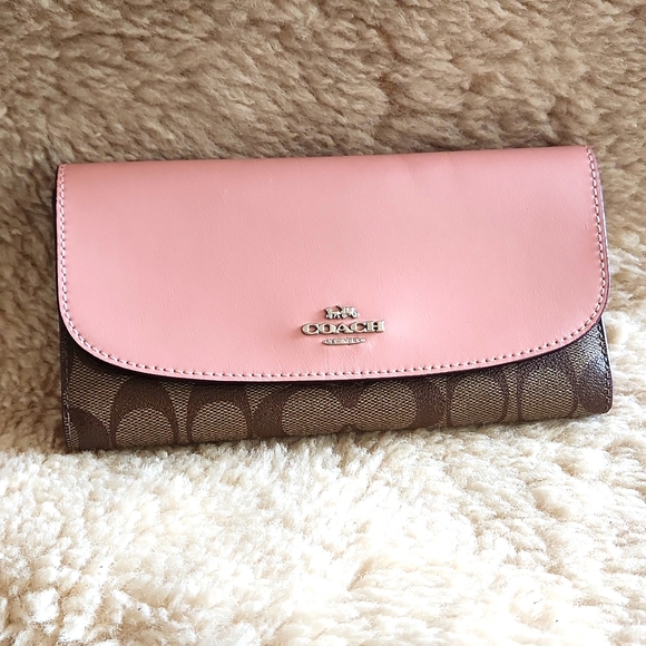Beautiful Coach Brown Signature and Pink Leather Tri-fold Long Wallet 🩷🤎🩶 - Picture 11 of 12